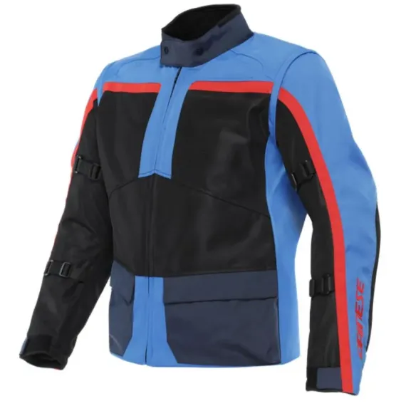 CHAQUETA DAINESE OUTLAW TEX NEGRO AZUL CLARO NEGRO IRIS ROJO LAVA