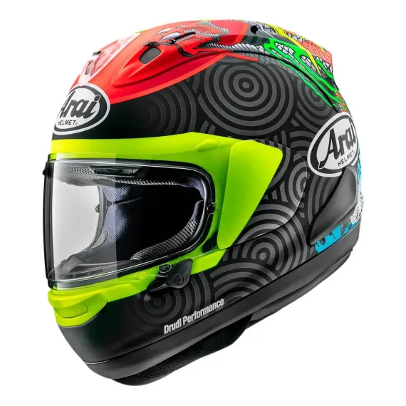 CASCO ARAI RX-7V EVO TATSUKI SUZUKI NEGRO MATE AMARILLO FLUOR ROJO