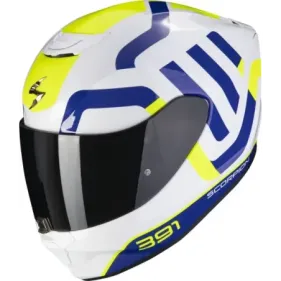 CASCO SCORPION EXO-391 AROK BLANCO AZUL AMARILLO FLUOR