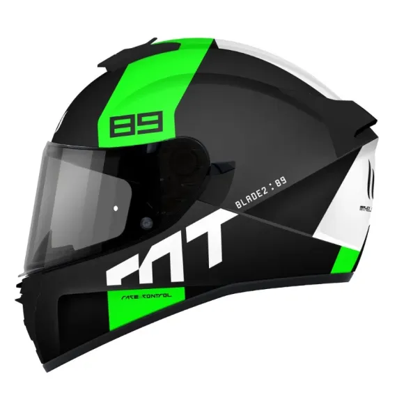 CASCO MT BLADE 2 SV 89 B6 NEGRO MATE VERDE FLUOR BLANCO