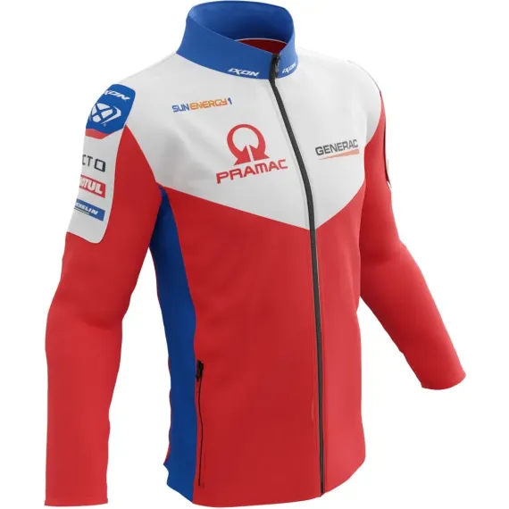 SUDADERA SOFTSHELL CON CREMALLERA IXON PRAMAC REPLICA ROJO AZUL BLANCO